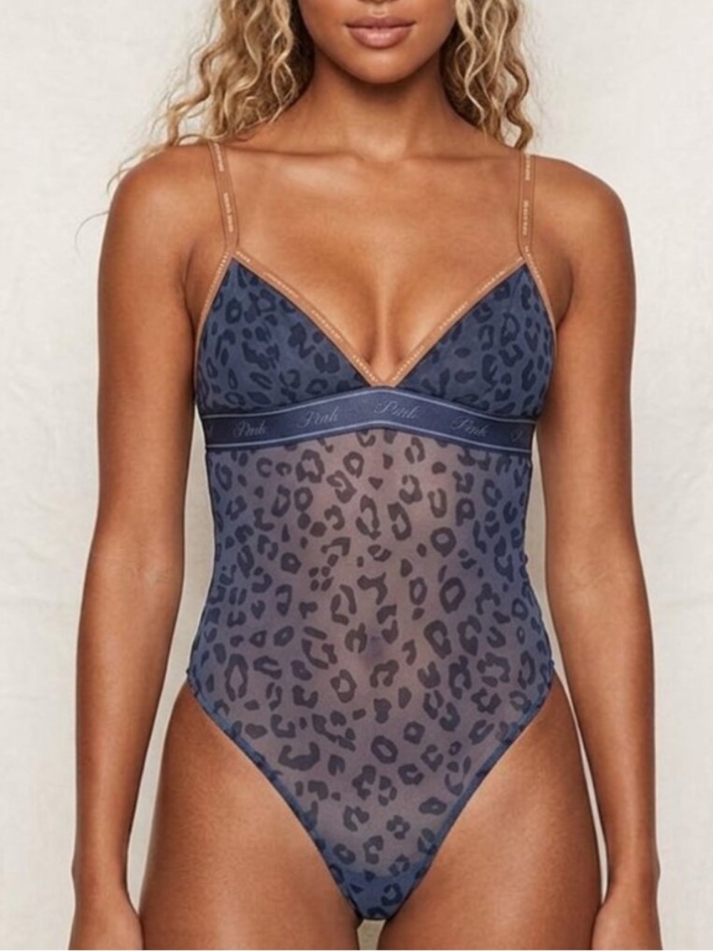 New! PINK by Victoria's Secret Sheer Leopard-Print Bodysuit Size Small 9079
